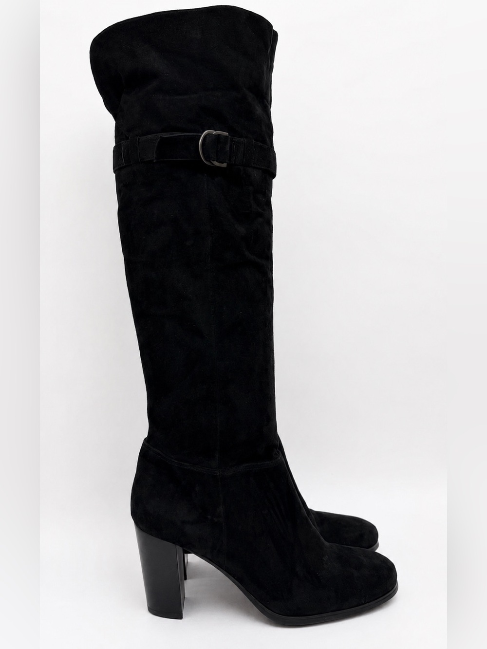 Adrienne Vittadini Black Suede Leather Knee High Boots Block Heel Size 9M